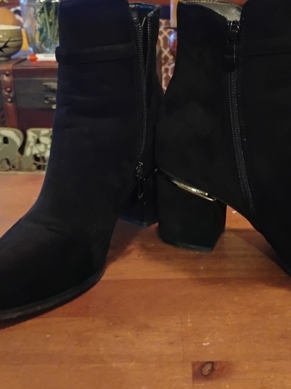 Black Suede Ankle Boots with Block Heel